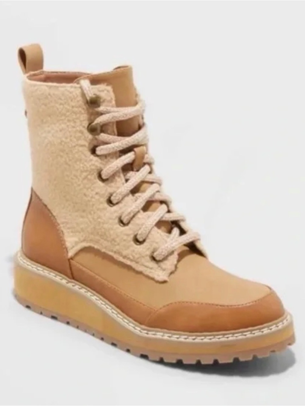 Universal Thread Lace-Up Combat Boots | Size 8.5 | Tan/Brown Sherpa
